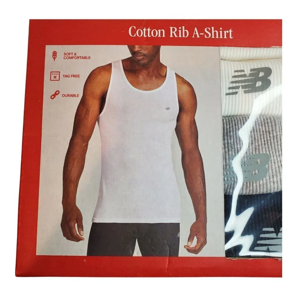NEW NEW BALANCE SZ M (38-40) Men's 4 Pack Cotton Crew Ribbed A-Shirt Tank